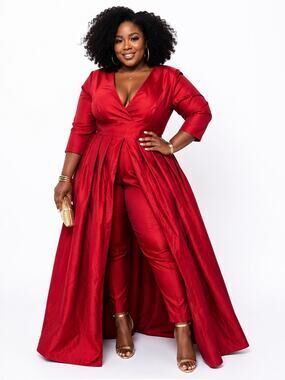 Faeriesty Red Satin High-Low Train Jumpsuit | Size 12/14 | Formal Evening Party